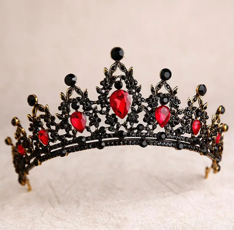 Black Red Барочная тиара KMVEXO, черная тиара со стразами - Окраска металла: Black Red