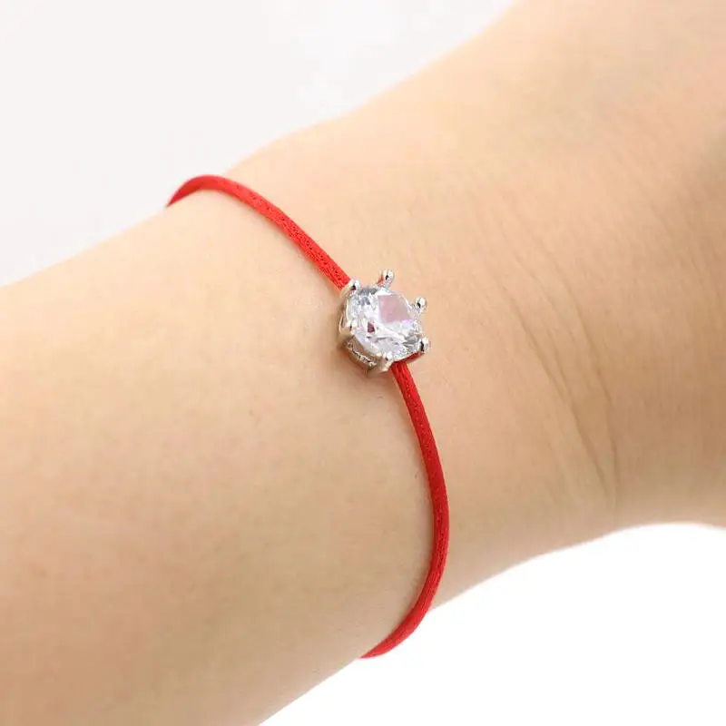 Anillo Для женщин красный канат Нитки строка браслет Серебряный Цвет AAA кубического