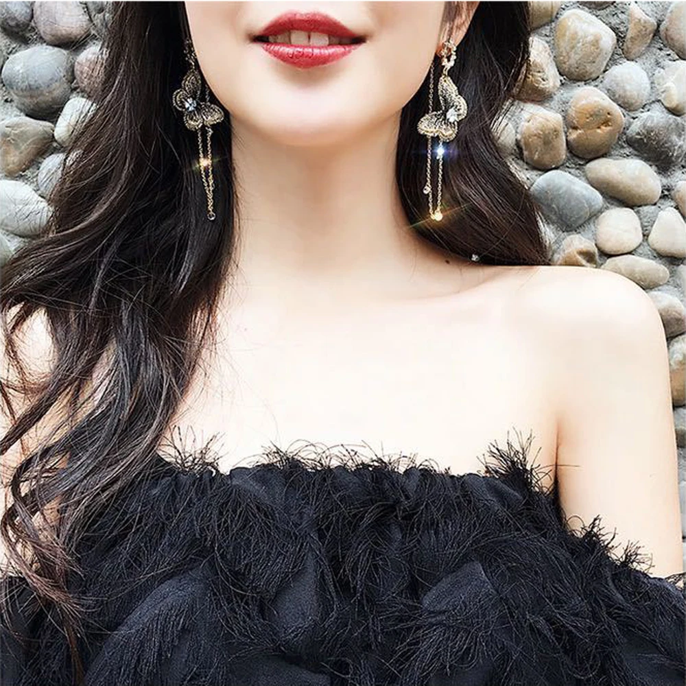 Корейские длинные висячие серьги с крыльями бабочки для женщин ювелирные