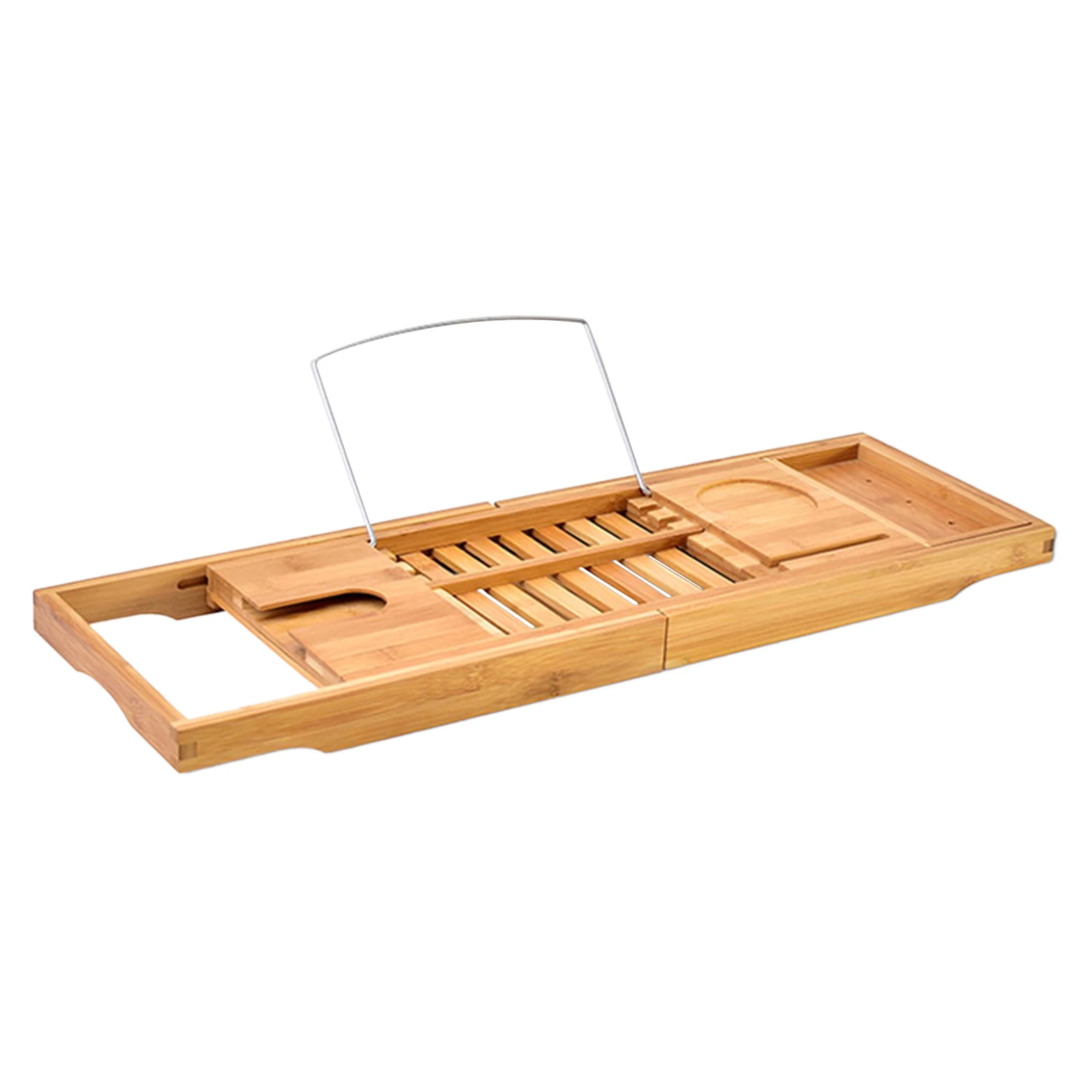 

70-105cm Extendable Craft Wood Luxury Bamboo Bathtub Caddy Tray with Book and Wine Holder
