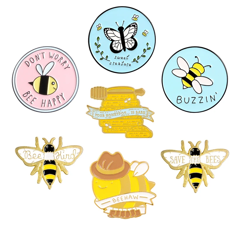 Эмалированные металлические булавки в виде насекомых пчелы бабочки меда горшка |