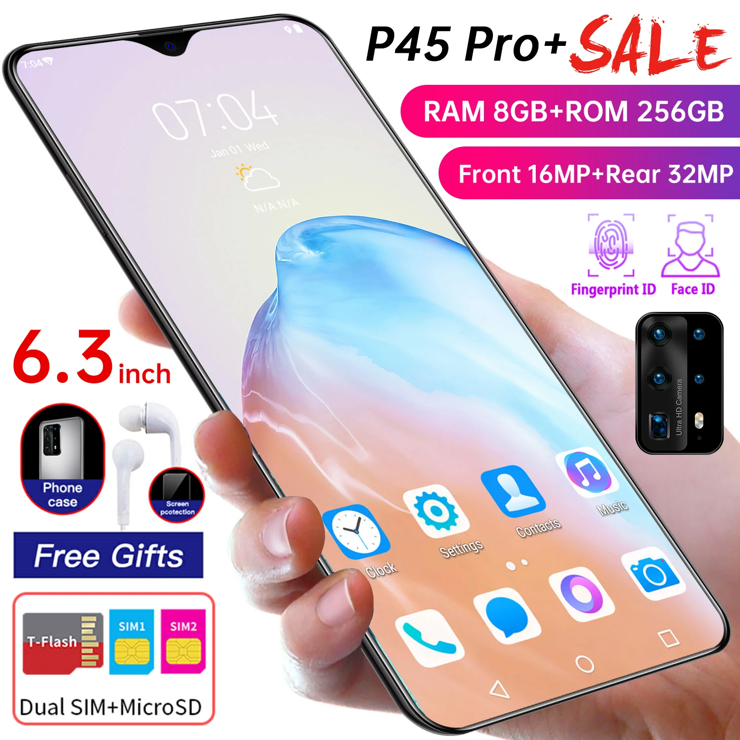 

Global 2021 P45 Pro+ 6.3 Inch Smartphone 12+256GB LTE 4G Mobile Phone 16+32MP Camera UFS 3.0 Fingerprint Unlock Face Recogn