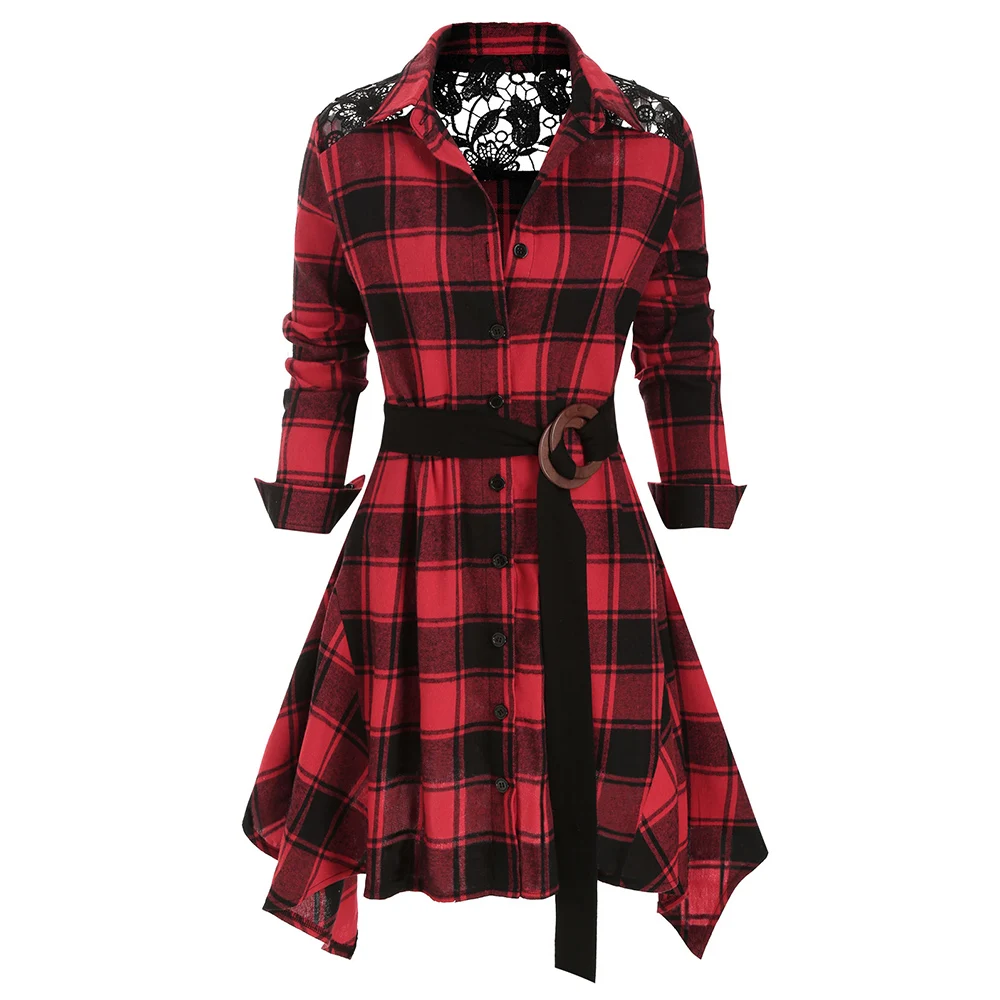 ROSEGAL кружевная панель клетчатая рубашка на пуговицах с поясом женские