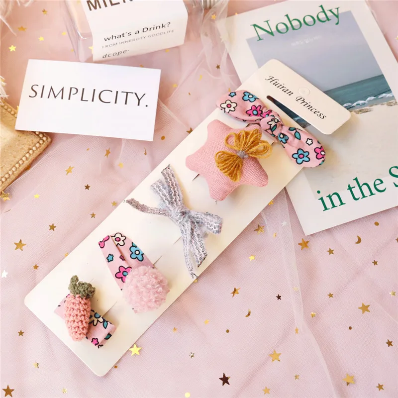 5 шт./компл. новые милые вязаные заколки для волос с бантиком детские помпоном