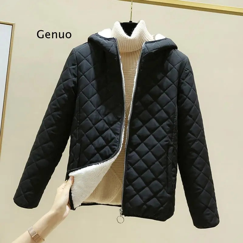 Cotton Jacket Woman 2021 New Winter Lamb Velvet Jackets Female Hooded Padded Clothing Ladies  Long-Sleeved Cotton Coat