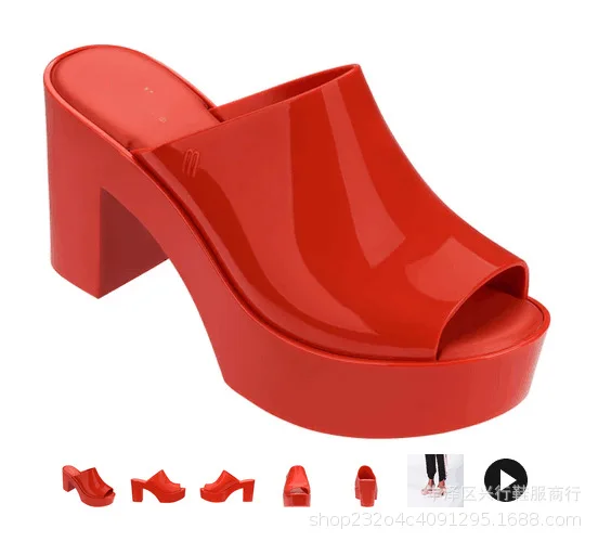 

19 new slippers thick heel super high jelly shoes heel waterproof platform