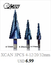 XCAN 1 шт. 4-20 мм HSS с титановым покрытием Ступенчатое сверло электроинструмент для металла, дерева, Дырокол