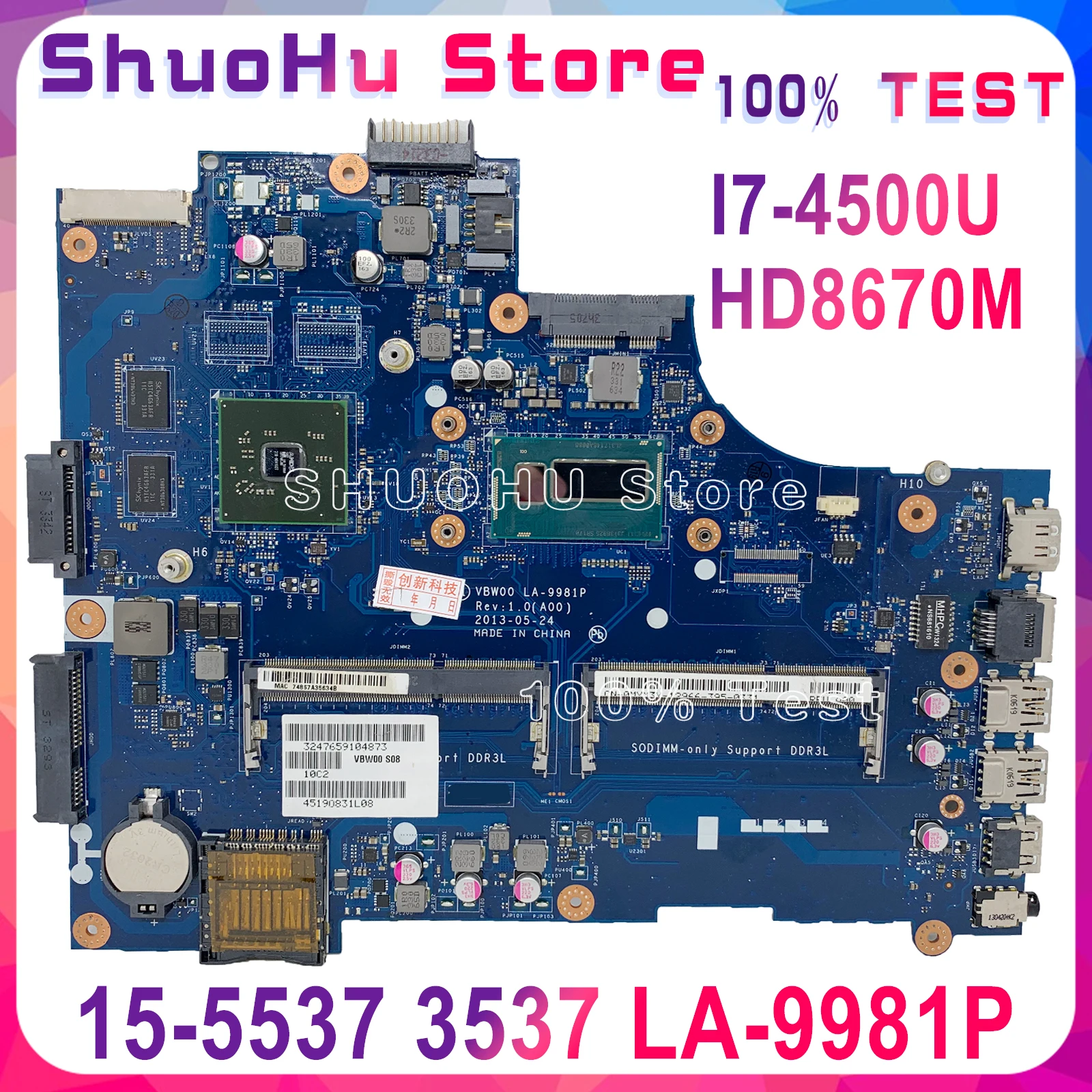 

KEFU LA-9981P для Dell Inspiron 15R 5537 3537 Материнская плата ноутбука LA-9981P HD 8670M материнская плата работает