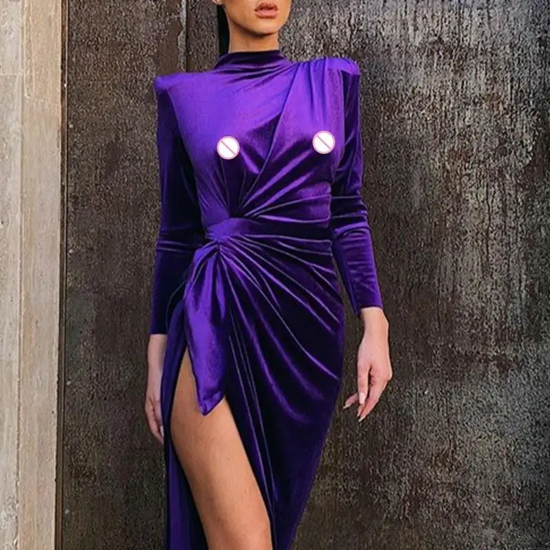 Женское однотонное облегающее платье с высоким воротом и длинным рукавом