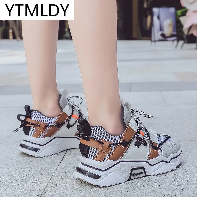

Women Platform Chunky Sneakers 5cm High Lace-up Casual Vulcanize Shoes Luxury Designer Old Dad Female Fashion Sneakers 2021