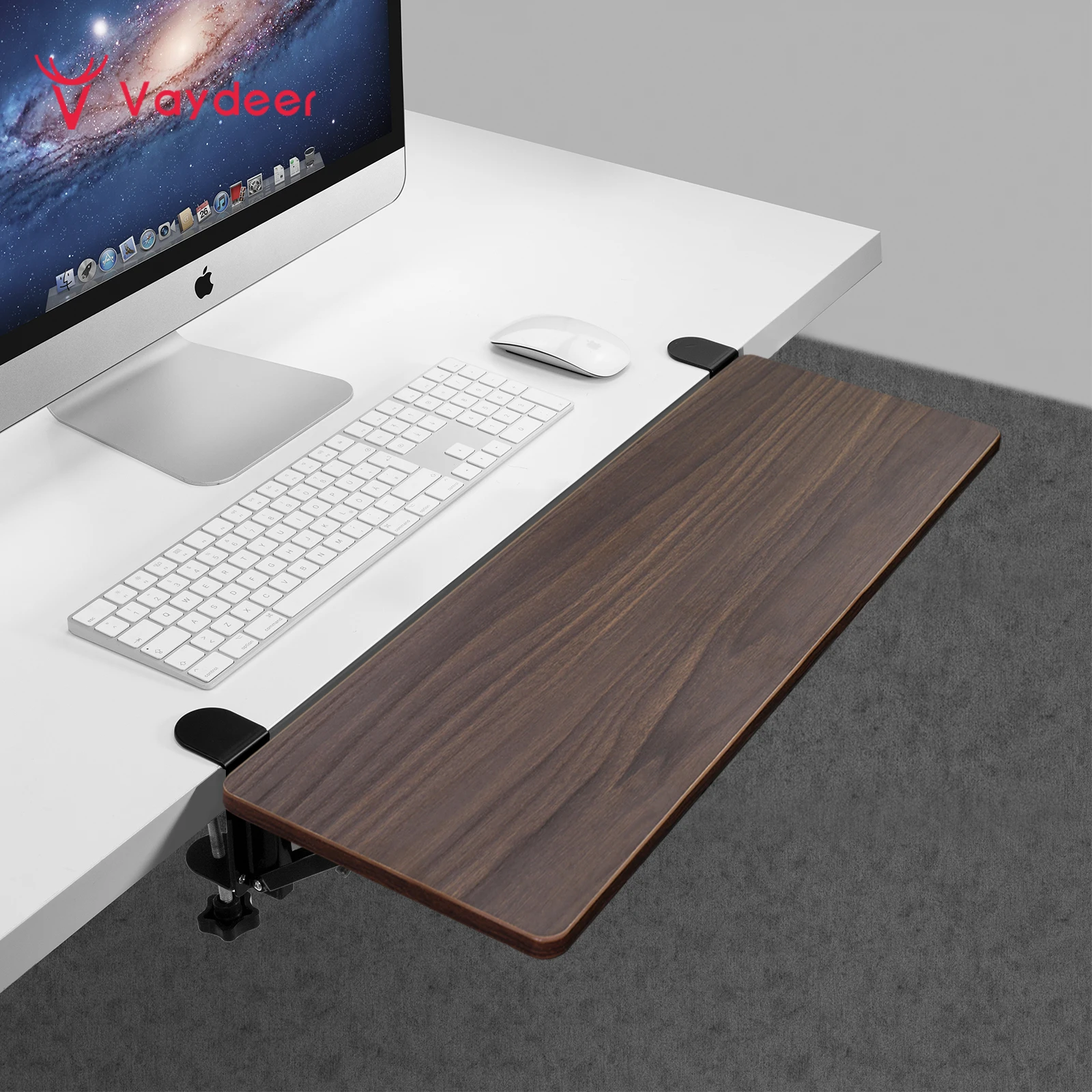 Walnut Wooden Desk Extender Ergonomic Design Large Space Foldable Structure Clamp- On Keyboard Tray Elbow Arm Support for | Компьютеры и