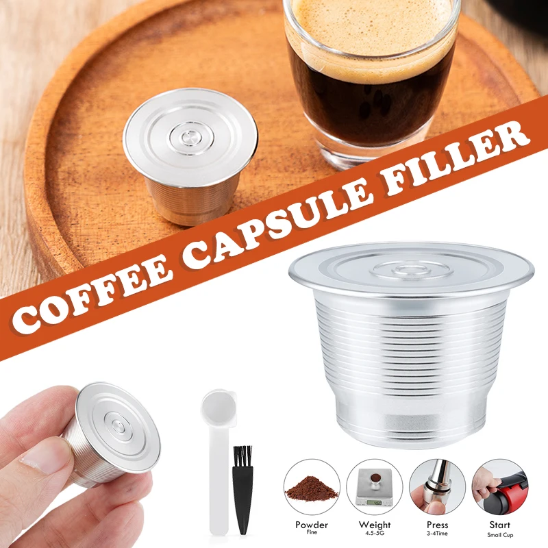 

Stainless Steel Coffee Capsule Filter Reusable Refillable Coffee Cup Holder Pod Strainer For Nespreso With Spoon Brush
