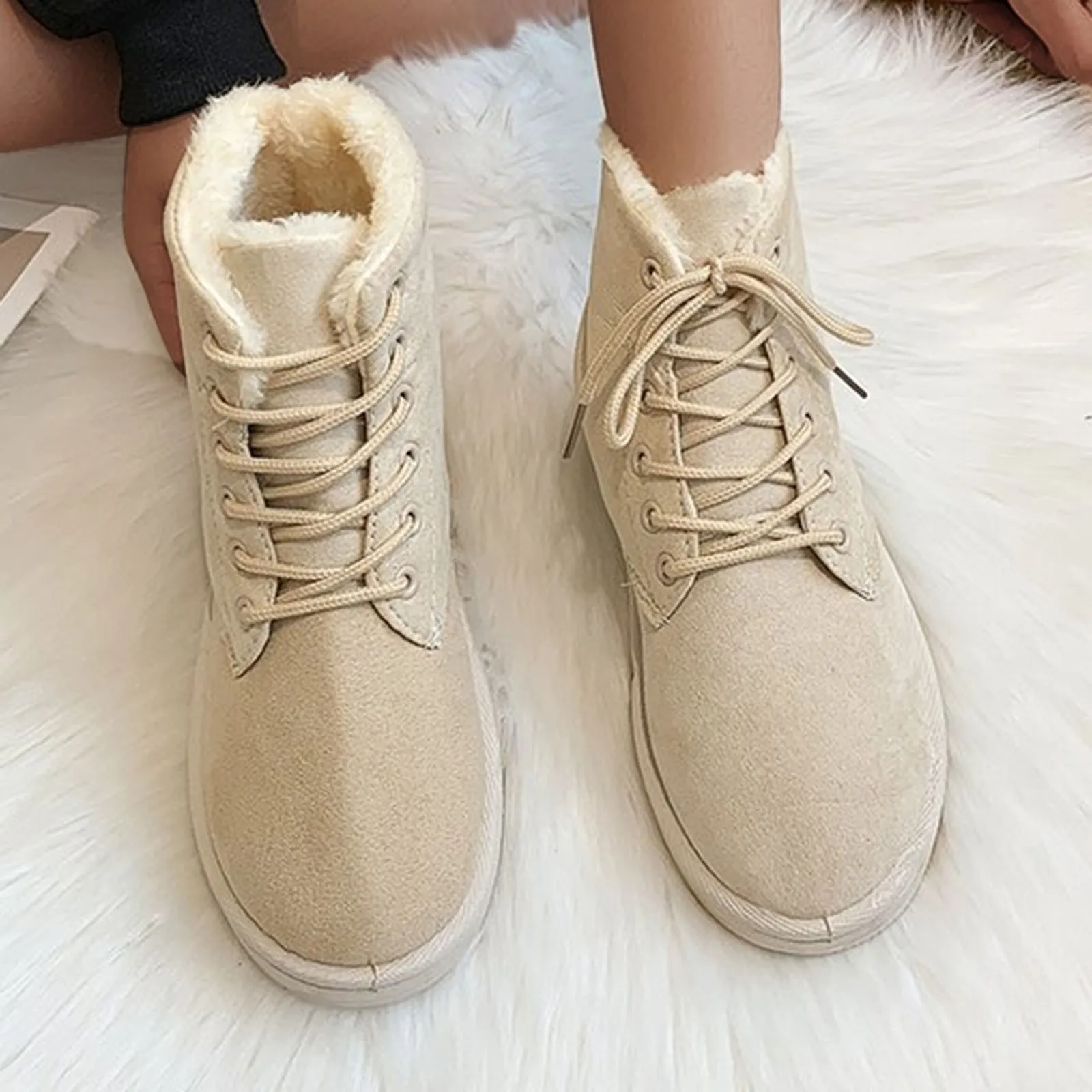 

Женские ботинки, зимняя обувь, однотонные ботильоны на шнуровке, повседневные ботинки с круглым носком, теплая зимняя обувь без шнуровки на ...