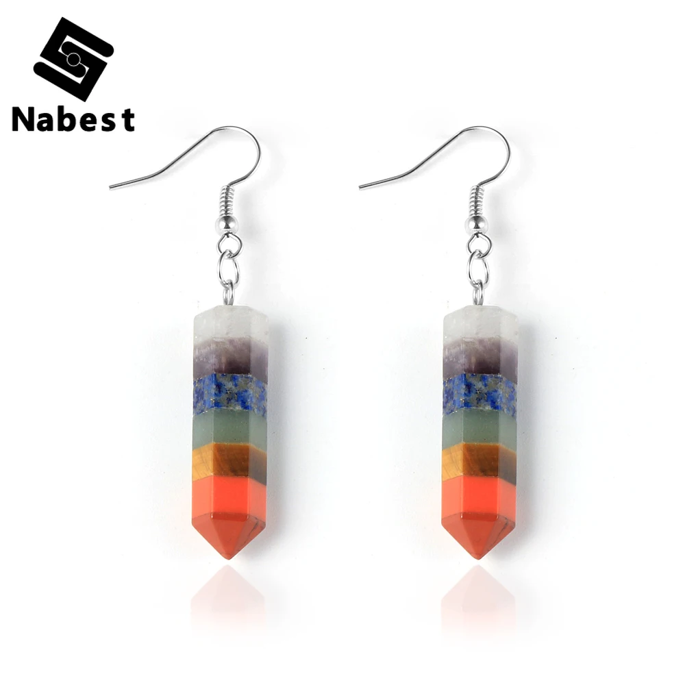 Женские 7 Чакр натуральный камень шестиугольная пуля висячие серьги красочные