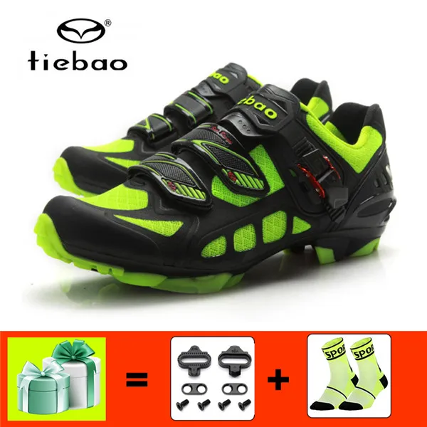 1502 green with gift TIEBAO, обувь для велоспорта, Черная Мужская обувь для горного велосипеда, нескользящая, самоблокирующаяся, дышащая, mtb обувь, Sapatos, кроссовки Ciclismo - Цвет: 1502 green with gift