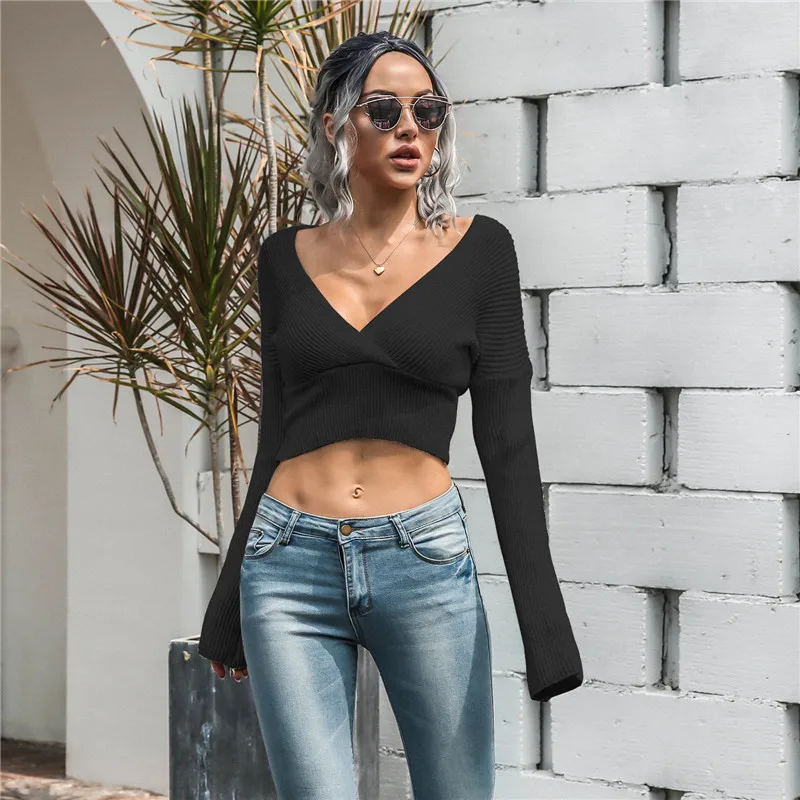 

Autumn 2020 Sexy Women Sweater Fashion Casual Deep V-neck Long Sleeves Knitting Sweaters