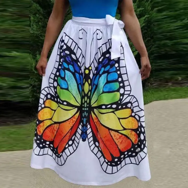 

Holiday Skirts 2021 VONDA Women Vintage Elastic Waist Bow Long Maxi Skirts Female Elegant Printed Pleated Skirt Oversized