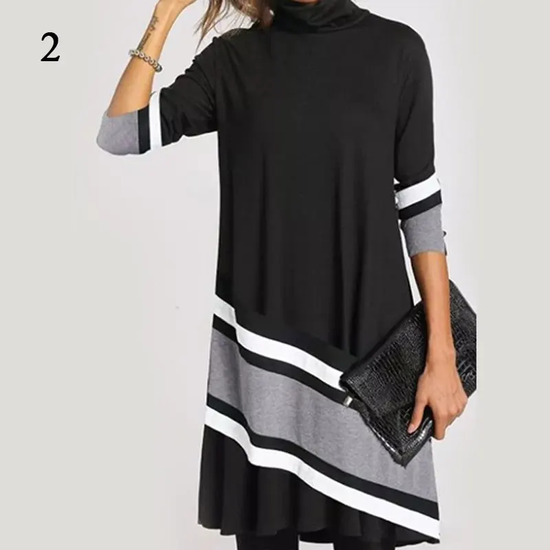 

Autumn Winter Loose Vintage Print T Shirt Dress Long Sleeves Turtleneck Cotton Blend Material Hot Casual Fashion Comfortable