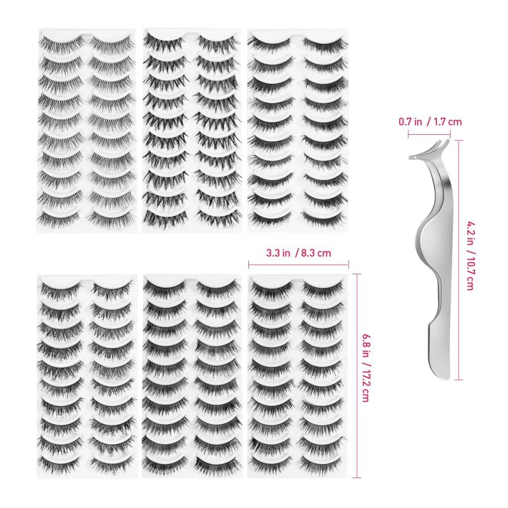 

Lurrose 60 Pairs False Eyelashes Natural Fake Eyelashes Reusable Pack with