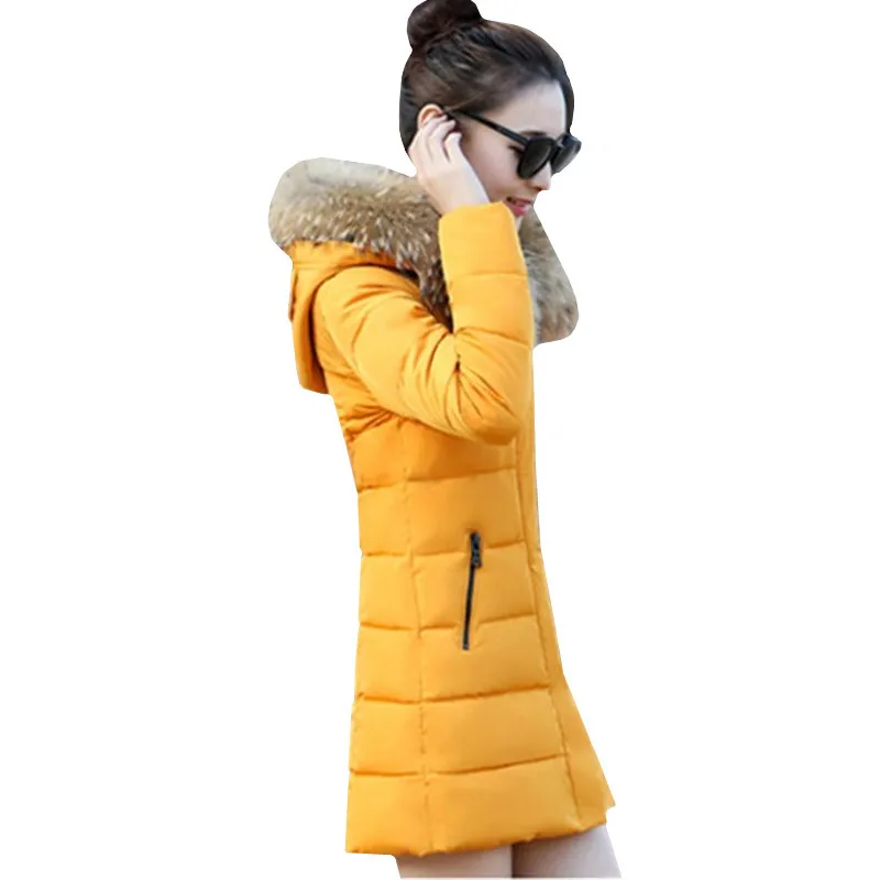 

UHYTGF Winter jacket women New down cotton parkas mujer Fur collar hooded Slim female warm Down jacket plus size outerwear 318