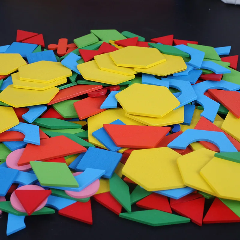 

250 Pcs Wooden Geometric Puzzles Block Tangram Jigsaw Board Toy Baby Montessori Puzzle Jigaws Set Educational Learning Game Toys