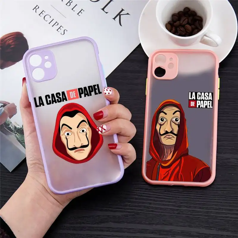 

La Casa De Papel Money Heist Phone Case For iPhone 12 11 Mini Pro XR XS Max 7 8 Plus X Matte transparent Pink Back Cover