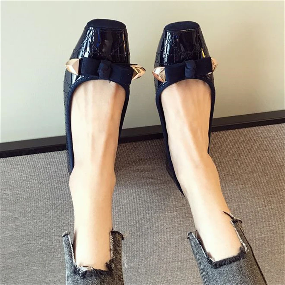 

2021 Women Fashion Flats Shoes Square Toe Pu Leather Shoes Women Loafers Woman Ballet Flats Shoes Girls Cute Golden Shoe 41
