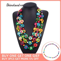 shineland boho colorful coconut shell wood beads pendant necklaces women ethnic jewelry handmade multi layer rope chain bijoux