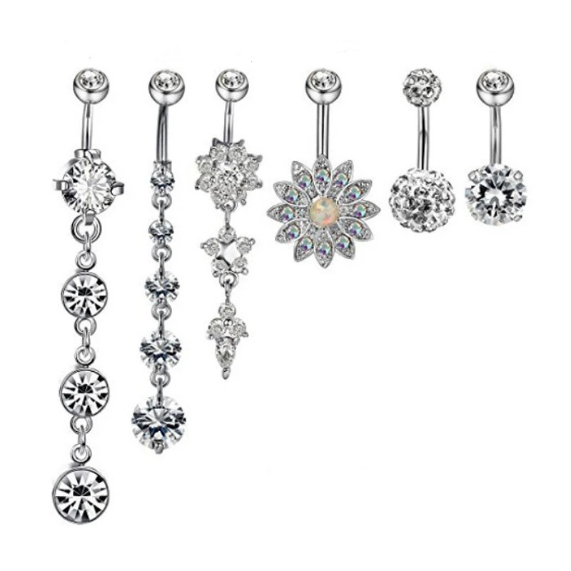 

6PCS Stainless Steel Belly Button Rings for Women Set Zircon Umbilical Nail Surgical Steel Belly Button Rings CZ Navel Rings