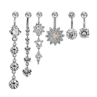 6pcs stainless steel belly button rings for women set zircon umbilical nail surgical steel belly button rings cz navel rings