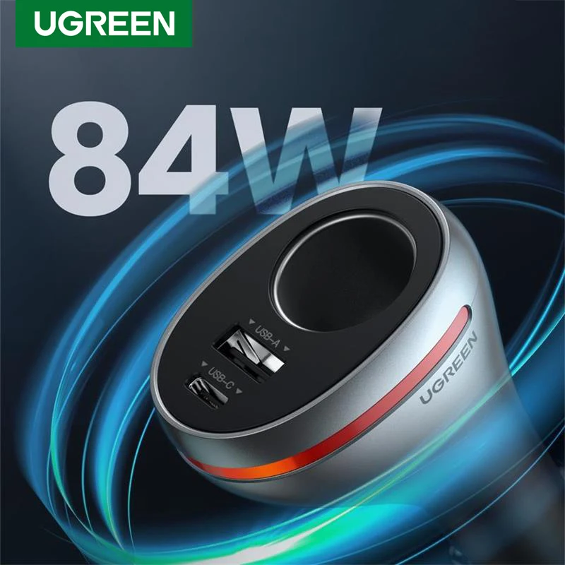 

Ugreen 84W USB Car Phone Charger Quick Charge PD 4.0 3.0 Fast Charger For iPhone 13 Xiaomi Car Cigarette Charge Lighter Socket