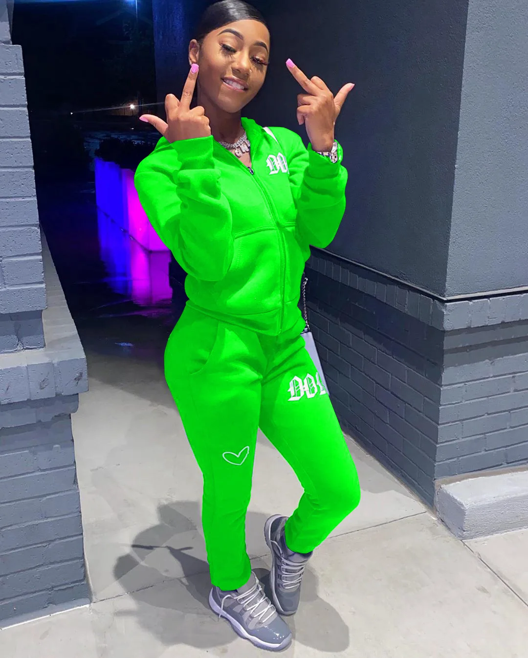 

Explosive style European and American women's fashion solid color embroidery letters hooded sports suit