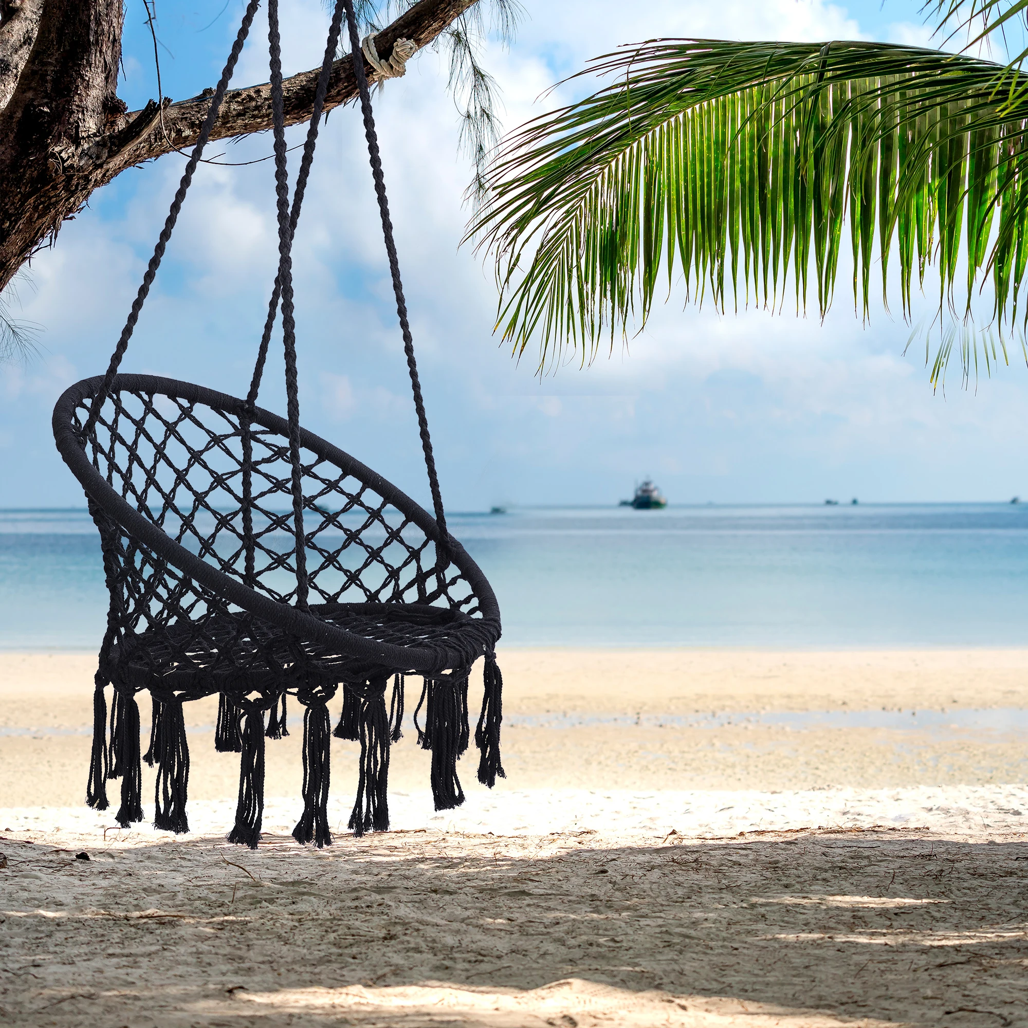

Multifunctional Hammock Chair Macrame Swing Max 330 Lbs Sturdy Comfortable Portable Durable Hanging Cotton Rope Indoor Outdoor