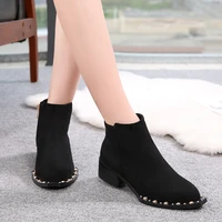 boots children autumn winter new 2020 rose suede thick heel boots round head pearl womens boots