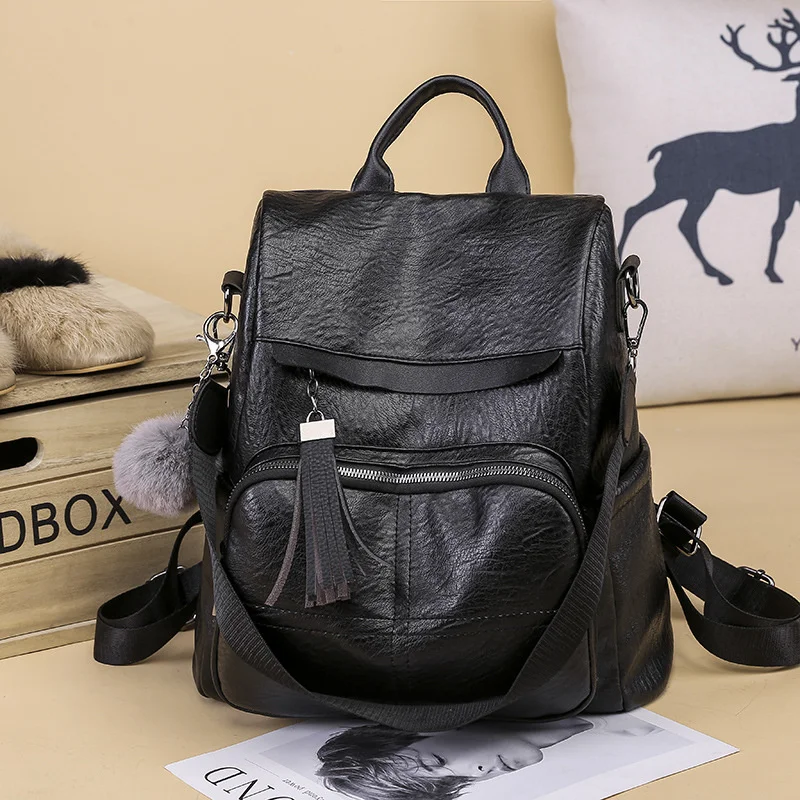 

New Anti-theft Double Shoulder Bag Women's Fashion Soft Leather Pu Leather Small Backpack Women's Bag Dual-purpose Single