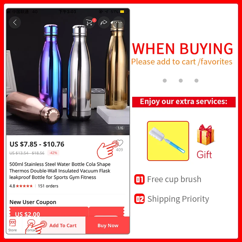 500 мл бутылка для воды из нержавеющей стали термос в форме колы с двойными