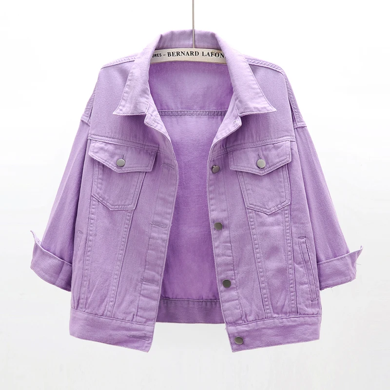 Женская джинсовая куртка с отложным воротником свободная ярких цветов