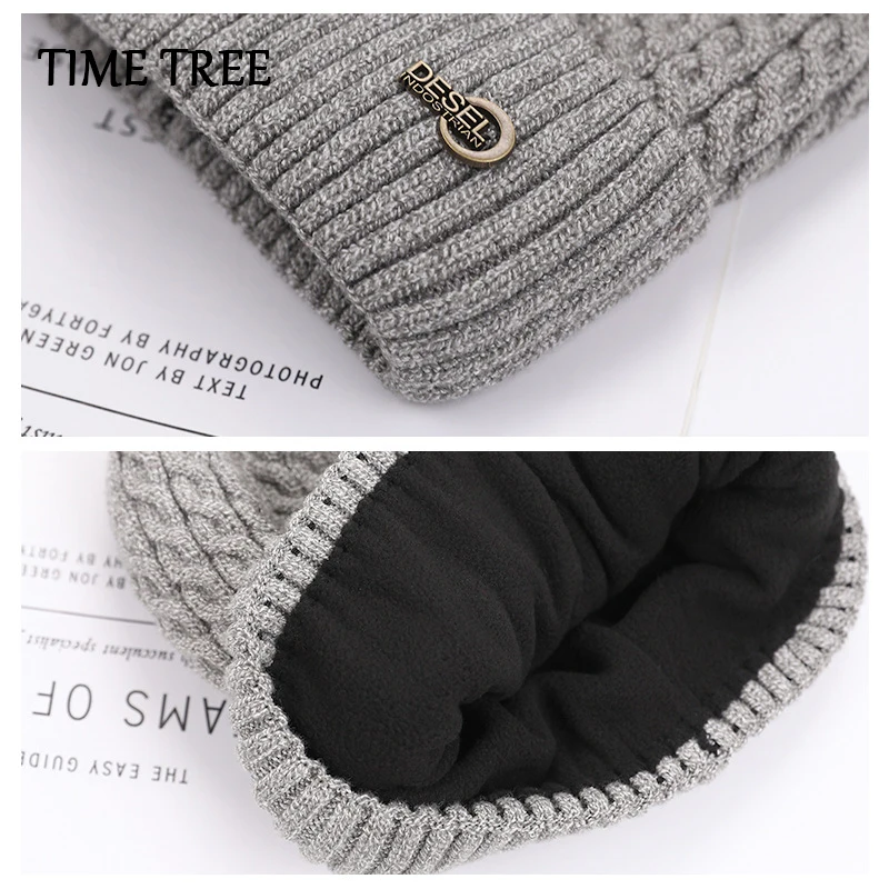 TIME TREE/Модная зимняя шапка мужские шапки 2019 однотонные из плотной шерсти вязаные