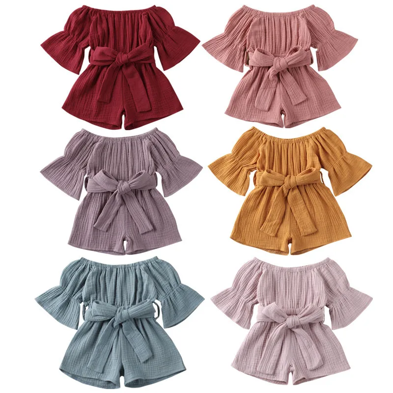 Новинка 7 цветов Детский комбинезон с коротким рукавом и открытыми плечами для