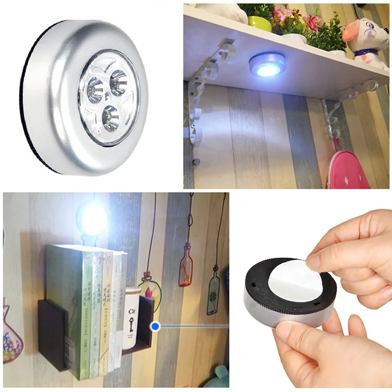 

Светодиодный ночсветильник с сенсорным управлением, круглая лампа под шкаф, кладовую, с нажимной палочкой, для дома, кухни, спальни, автомоб...