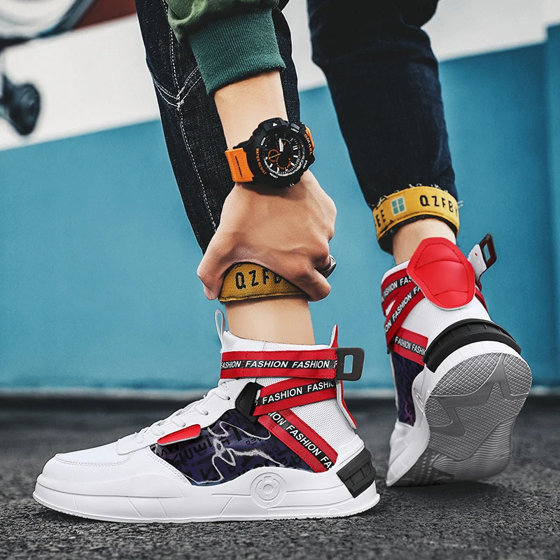 

FEBMOFL High Top Men's Shoes Men Sneakers For Male Autumn/Spring Walking Shoes Mens Breathable Streetwear Hip Hop Footwear Young