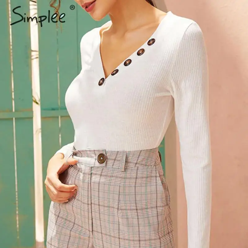 Simplee элегантный женский пуловер на пуговицах с v-образным вырезом свитер
