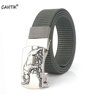 cantik unique design rhinoceros automatic buckle metal quality grey nylon canvas belts for men clothing accessories cbca260