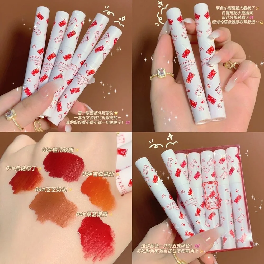 

Lovely New Lipstick 4PCS Lip Glaze for Beginners Easy To Color Waterproof Long-lasting Nude Makeup Not Easy To Fade Lip Makeup