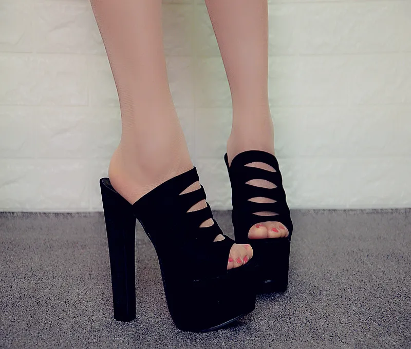 

15cm hollow new sexy waterproof platform thick sole super high heel nightclub sandals thick heel sandals