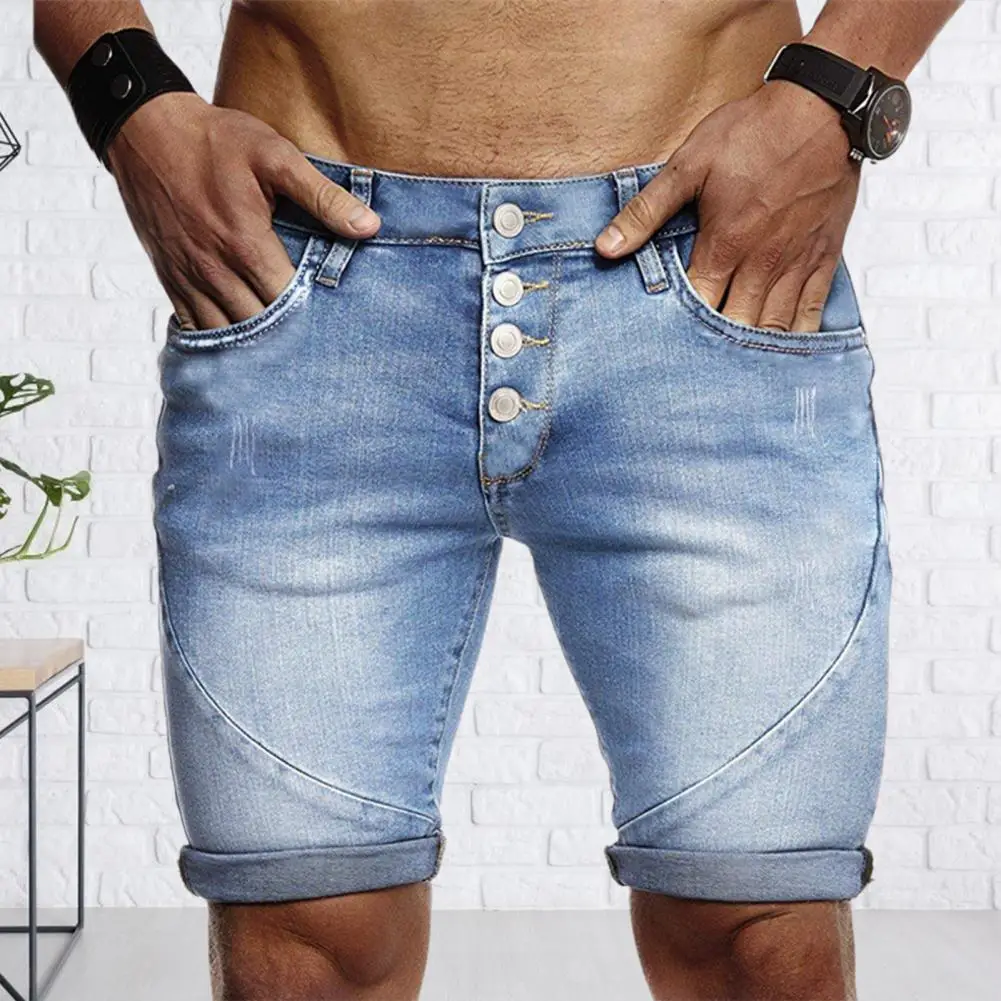 

Denim Shorts Summer New Men's Stretch Straight Short Jeans Ripped Skin-friendly Polyester Summer Mens Short Pants for Daily Wear