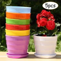 5pcs creative colorful resin mini succulent flower pot gloss planter home garden decoration with saucer tray plant pot cachepot
