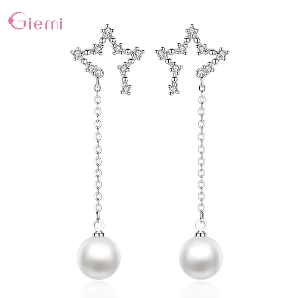 Модные серьги-подвески из стерлингового серебра 925 пробы с искусственным жемчугом для женщин и девушек, стразы, изысканная цепочка, серьги-подвески Brincos