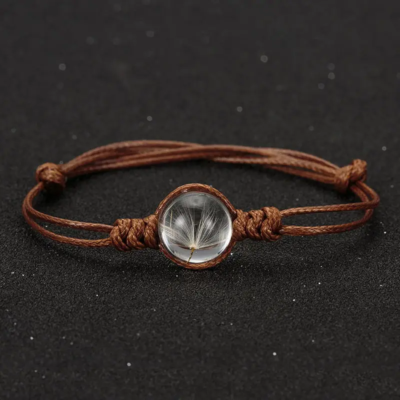 Браслет из стекла LKO с высушенными цветами плетеный браслет на удачу ручная