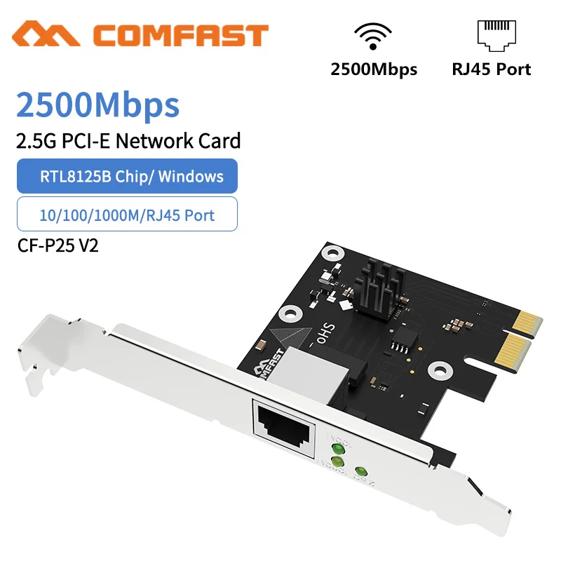 Jogo Pcie Cartão 2500mbps Gigabit Placa de Rede 10 100 1000mbps Rtl8125b Rj45 com Fio Computador Pci-e 2.5g Adaptador de Rede Lan Dongle Placas de rede